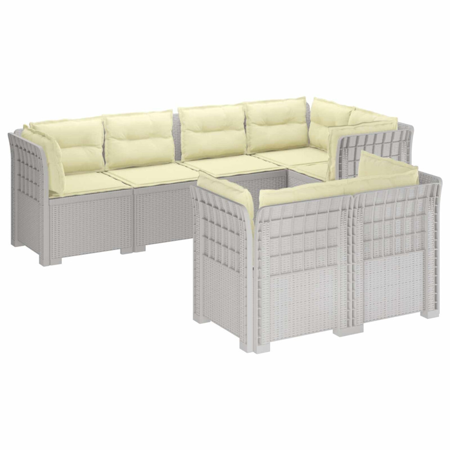 vidaXL 7-Persoons Tuinbank met Kussens Rieten Look PP Wit afbeelding 1