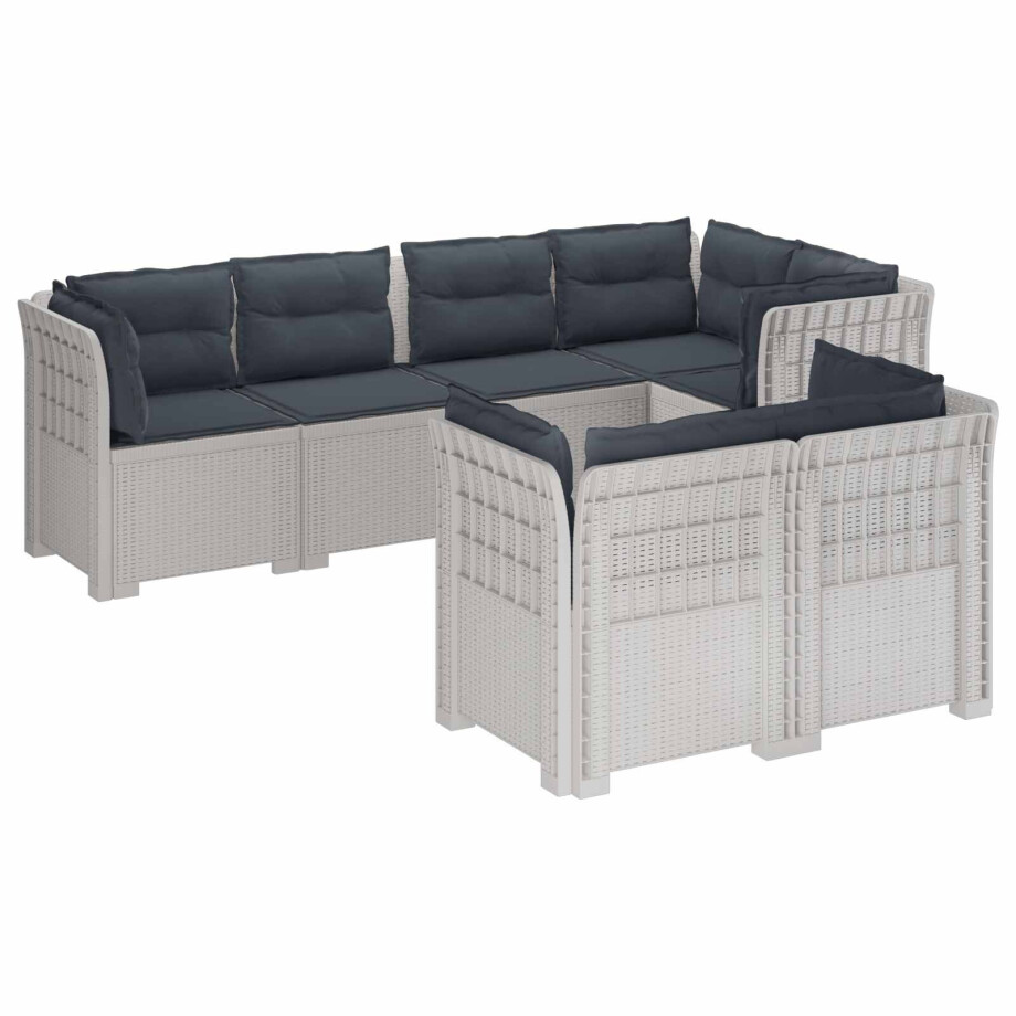 vidaXL 7-Persoons Tuinbank met Kussens Rieten Look PP Wit afbeelding 1