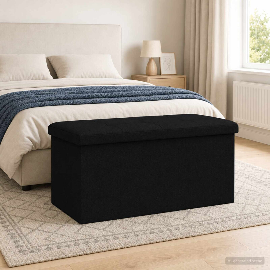 vidaXL Vouwbare Opbergbank Zwart 180 kg 80 L 77 x 38 x 38 cm Linnen vidaXL Vouwbare Opbergbank Zwart 180 kg 80 L 77 x 38 x 38 cm Linnen afbeelding 1