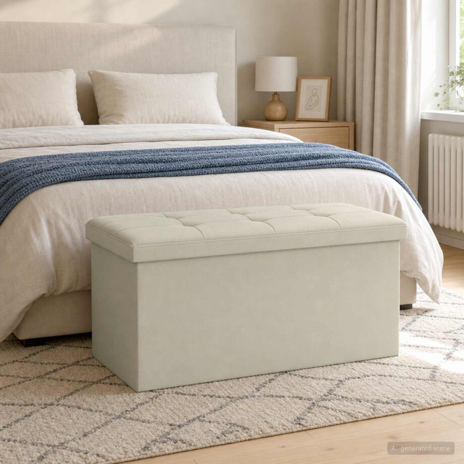 vidaXL Vouwbare Opbergbank Wit 180 kg 80 L 77 x 38 x 38 cm Linnen vidaXL Vouwbare Opbergbank Wit 180 kg 80 L 77 x 38 x 38 cm Linnen afbeelding 1