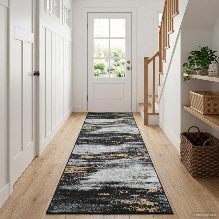 vidaXL Vloerkleedloper LESAKA Zwart en Goud 50 x 200 cm Diamantvelours afbeelding 1