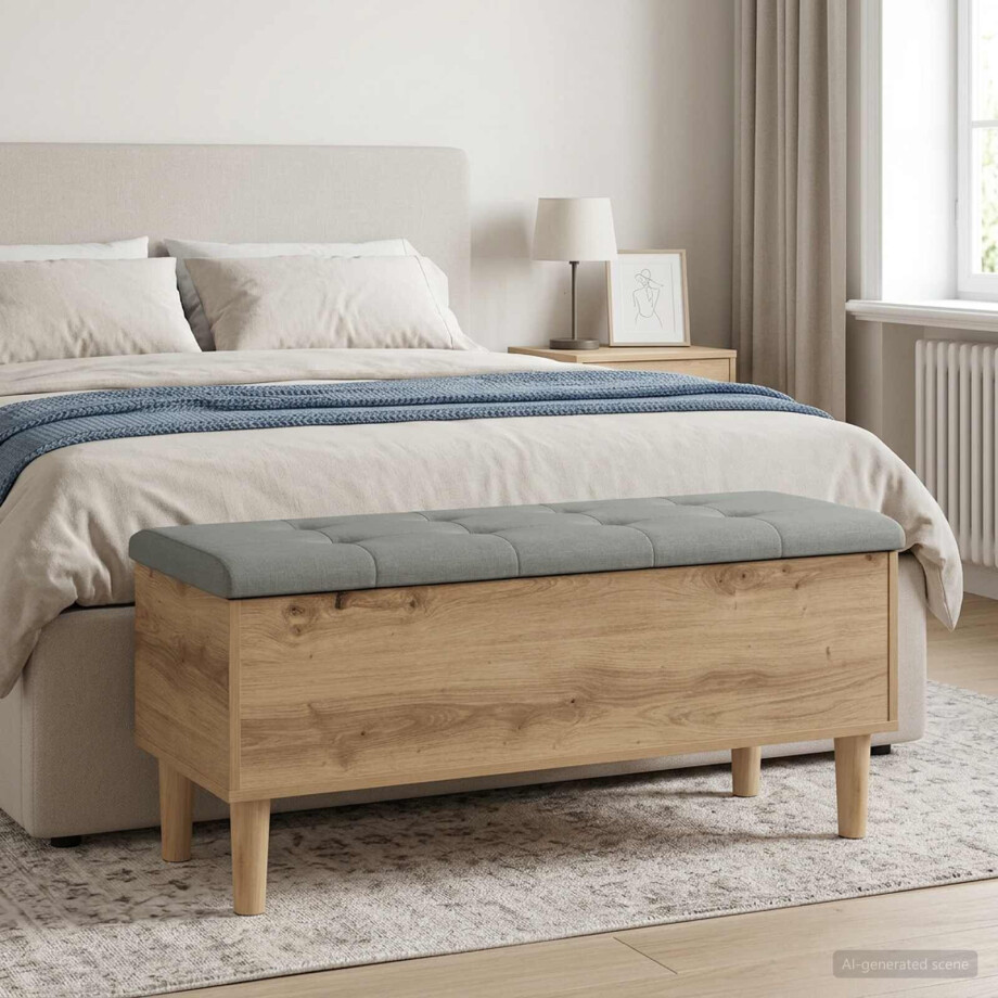 vidaXL Opbergbank met kussen Artisan eiken 102 x 42 x 46 cm vidaXL Opbergbank met kussen Artisan eiken 102 x 42 x 46 cm afbeelding 1