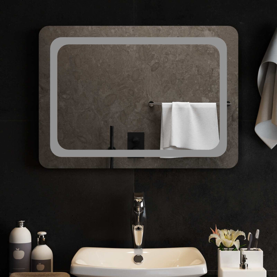 vidaXL LED Badkamer Spiegel Transparant 70 x 50 cm gehard glas afbeelding 1