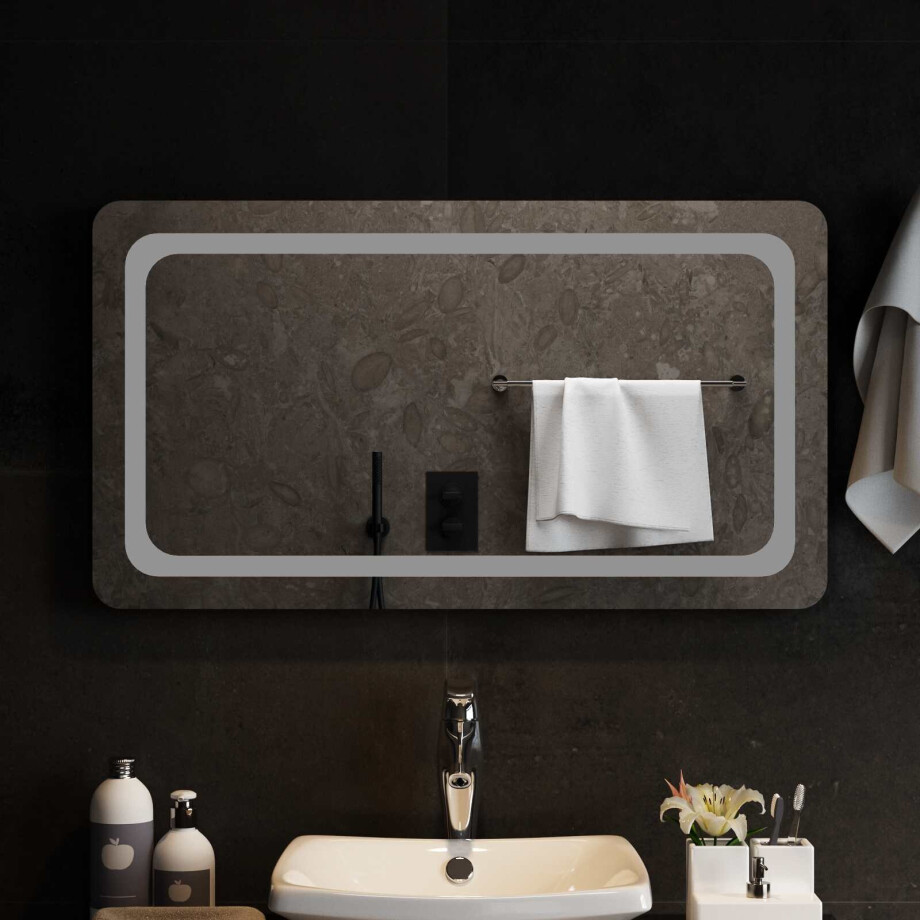 vidaXL LED Badkamer Spiegel Transparant 90 x 50 cm gehard glas afbeelding 1