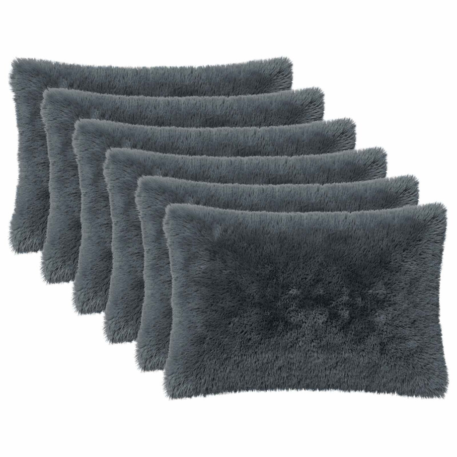 vidaXL Kussen met kussen HEERLEN 6 st Antraciet PV Fleece afbeelding 1
