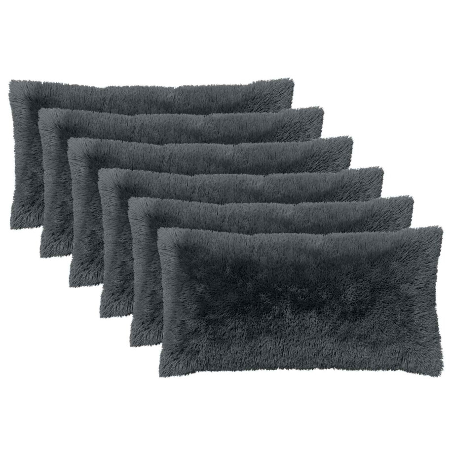 vidaXL Kussen met kussen HEERLEN 6 st Antraciet PV Fleece afbeelding 1