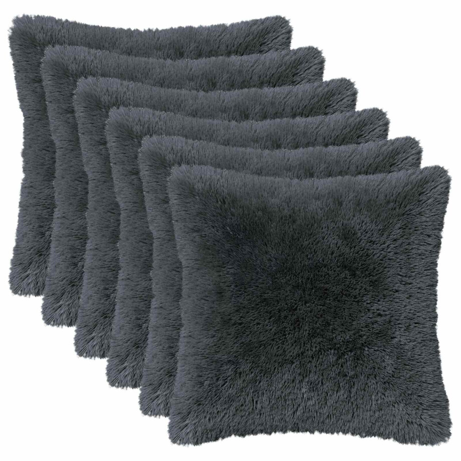 vidaXL Kussen met kussen HEERLEN 6 st Antraciet PV Fleece afbeelding 1