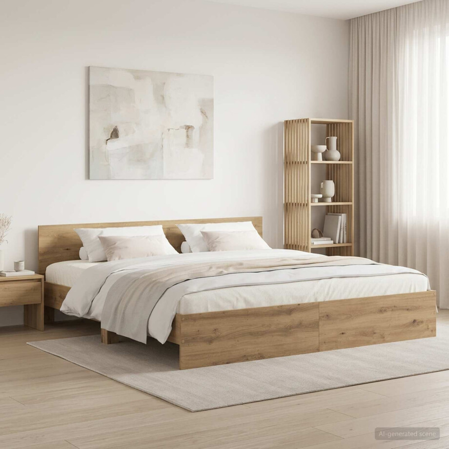 vidaXL Bedframe met Hoofdeinde Artisanaal eiken 200 x 200 cm vidaXL Bedframe met Hoofdeinde Artisanaal eiken 200 x 200 cm afbeelding 1