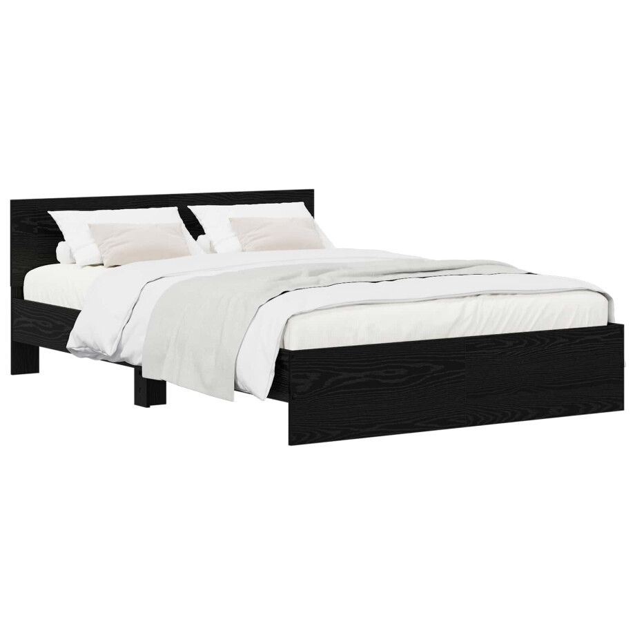 vidaXL Bedframe met Hoofdeinde Zwart eiken 135 x 190 cm Bewerkt hout afbeelding 1