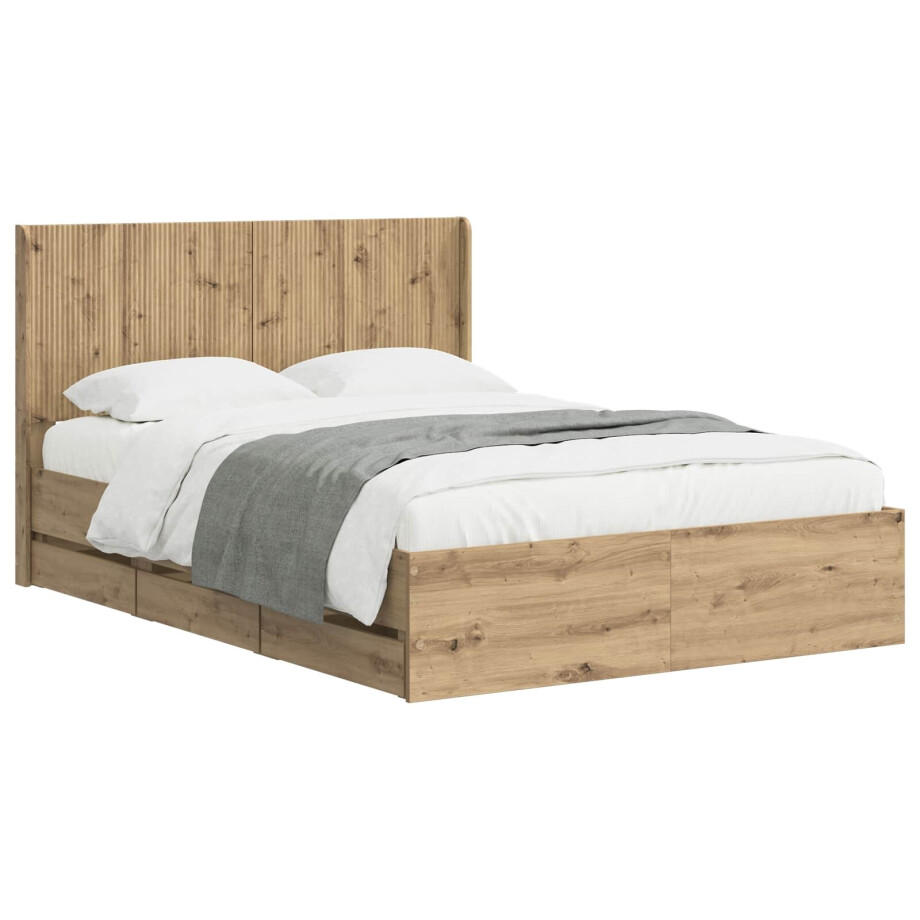 vidaXL Bedframe met opbergruimte en hoofdbord Artisan Oak 140 x 190 cm afbeelding 1