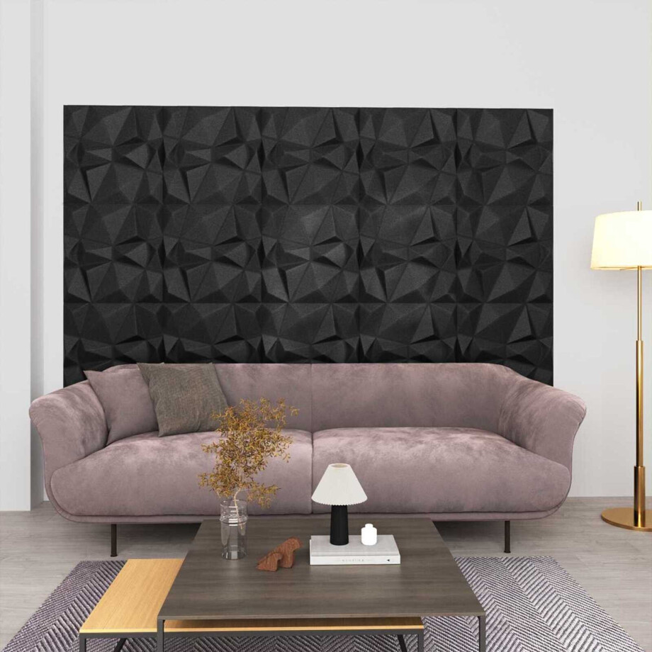 vidaXL Wandpanelen 24 pcs Diamant Zwart 50 x 50 cm XPS Schuim afbeelding 1