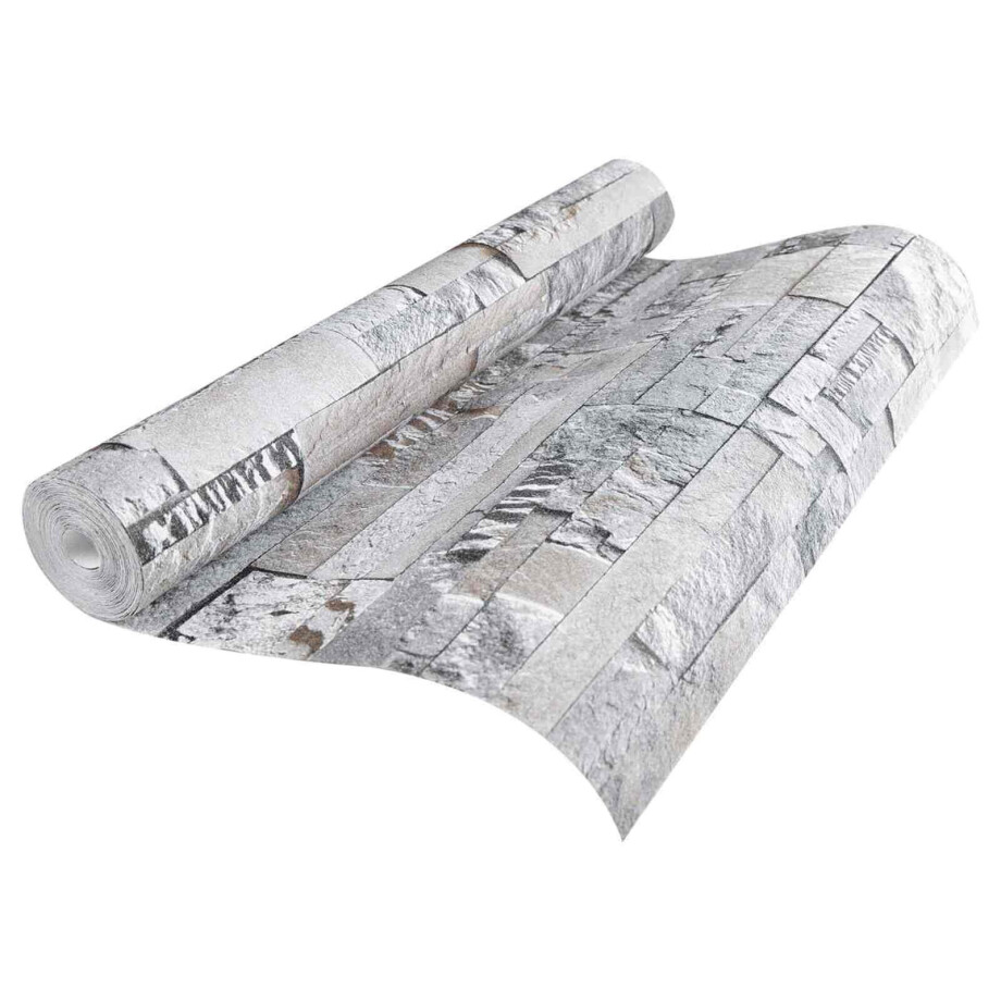 vidaXL 3D Steen Behang Grijs 10 x 0,53 m Non-Woven Stof afbeelding 1