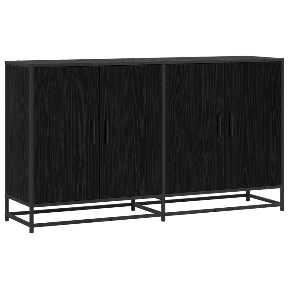 vidaXL Dressoir Zwart eiken 134 x 35 x 76 cm Bewerkt hout vidaXL Dressoir Zwart eiken 134 x 35 x 76 cm Bewerkt hout afbeelding 1