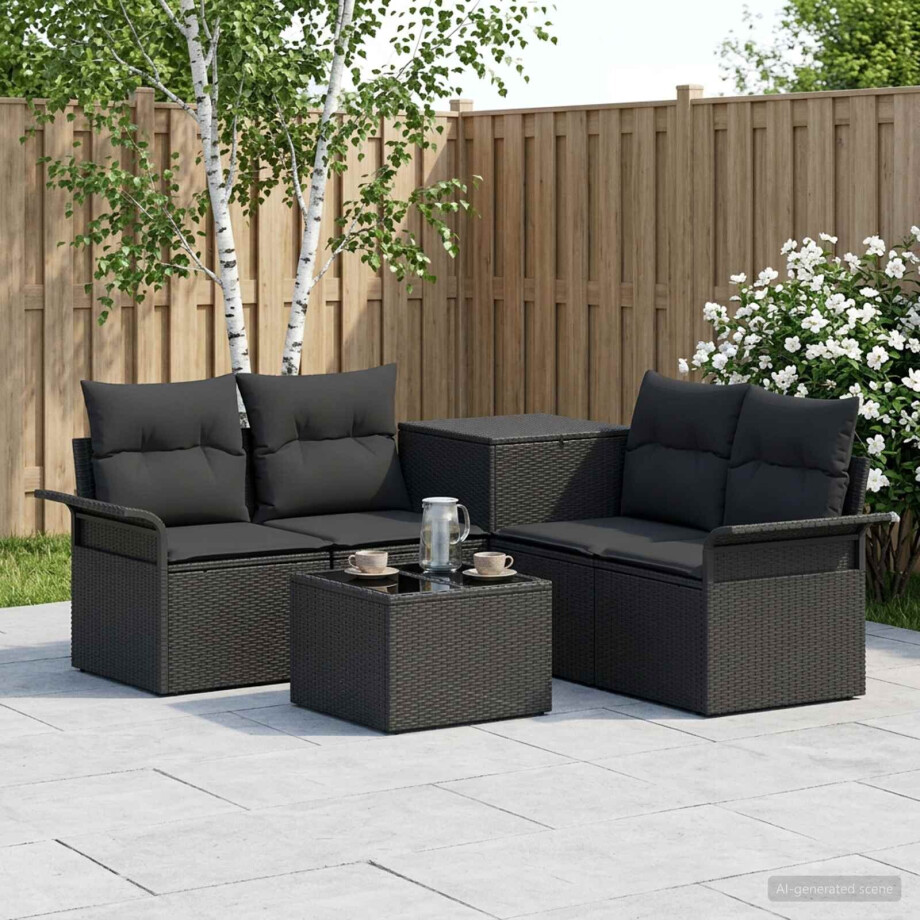 vidaXL Bankstel 6 st 4-Aantal zitplaatsen Zwart Poly Rattan en Staal vidaXL Bankstel 6 st 4-Aantal zitplaatsen Zwart Poly Rattan en Staal afbeelding 1