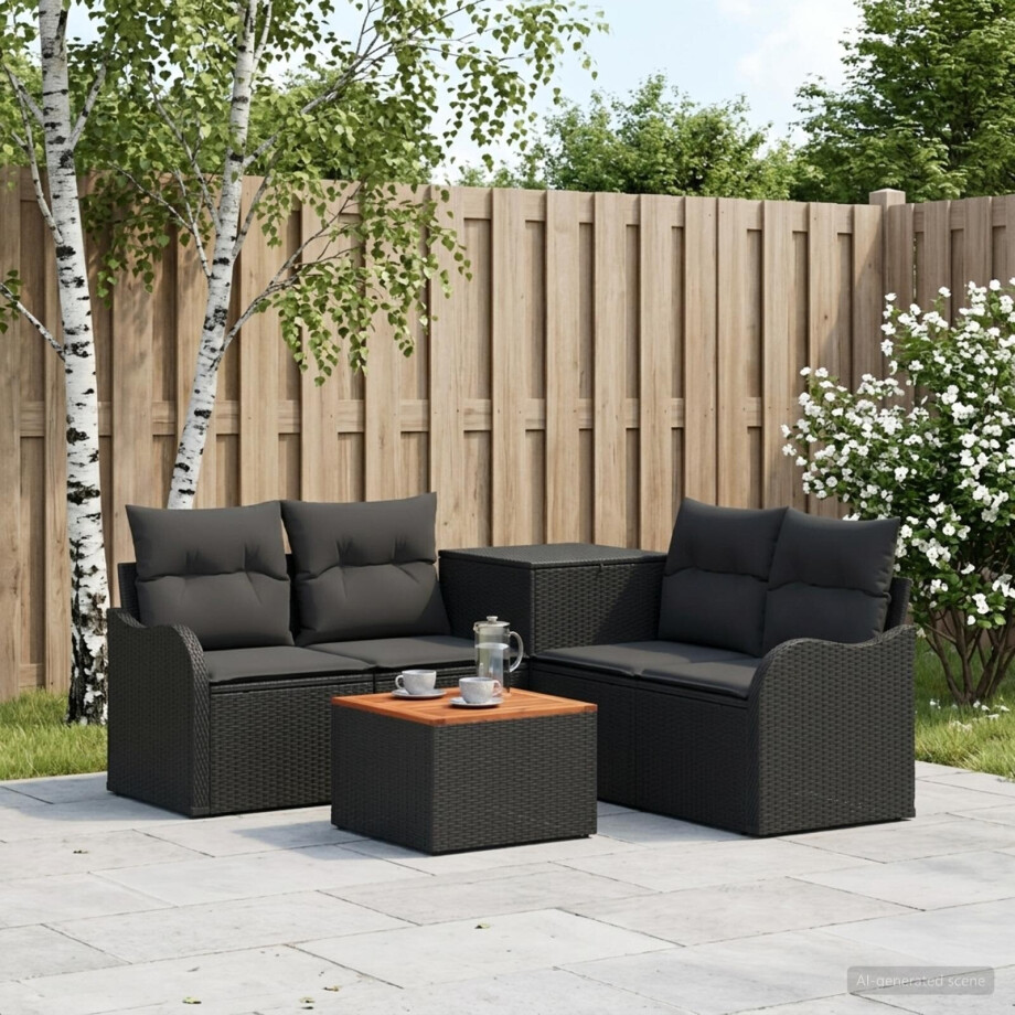 vidaXL Bankstel 6 st Zwart Poly Rattan en Staal afbeelding 1