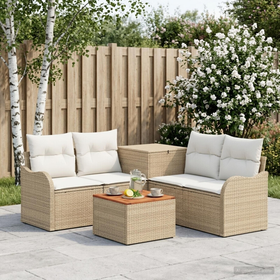 vidaXL Bankstel 6 st Beige en Crème Wit Poly Rattan en Staal vidaXL Bankstel 6 st Beige en Crème Wit Poly Rattan en Staal afbeelding 1