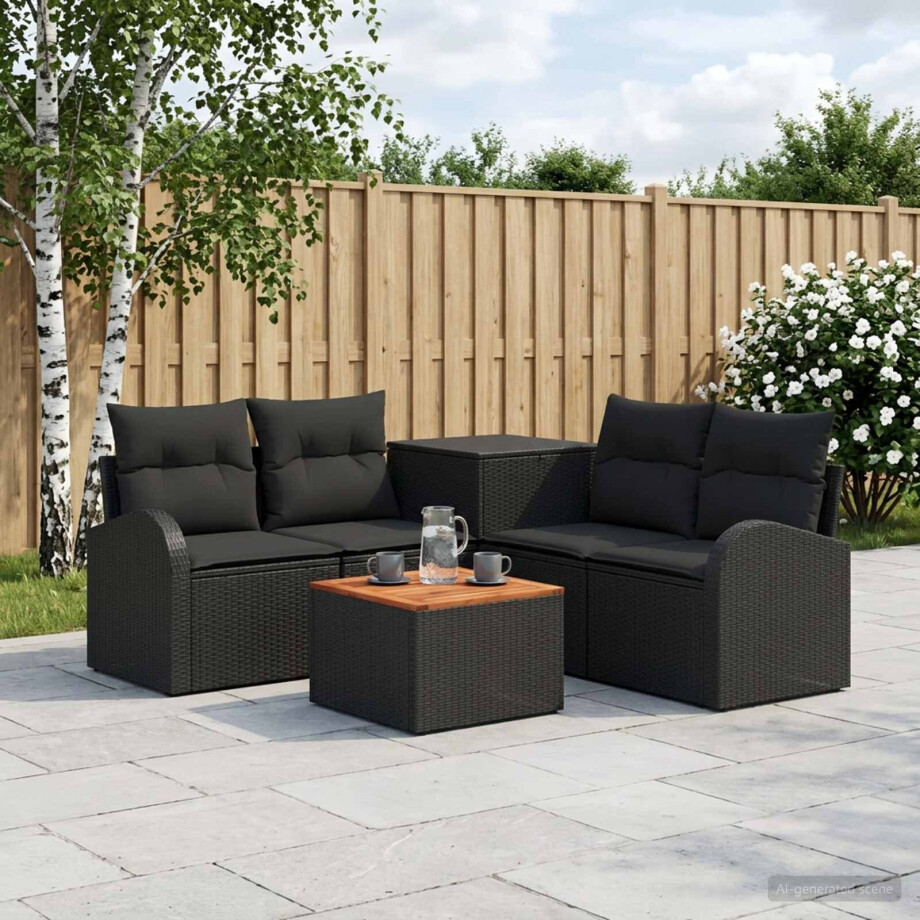 vidaXL Bankstel 6 st Zwart Poly Rattan en Staal vidaXL Bankstel 6 st Zwart Poly Rattan en Staal afbeelding 1