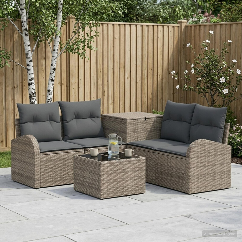 vidaXL Bankstel 6 st Grijs en Donkergrijs Poly Rattan en Staal vidaXL Bankstel 6 st Grijs en Donkergrijs Poly Rattan en Staal afbeelding 1