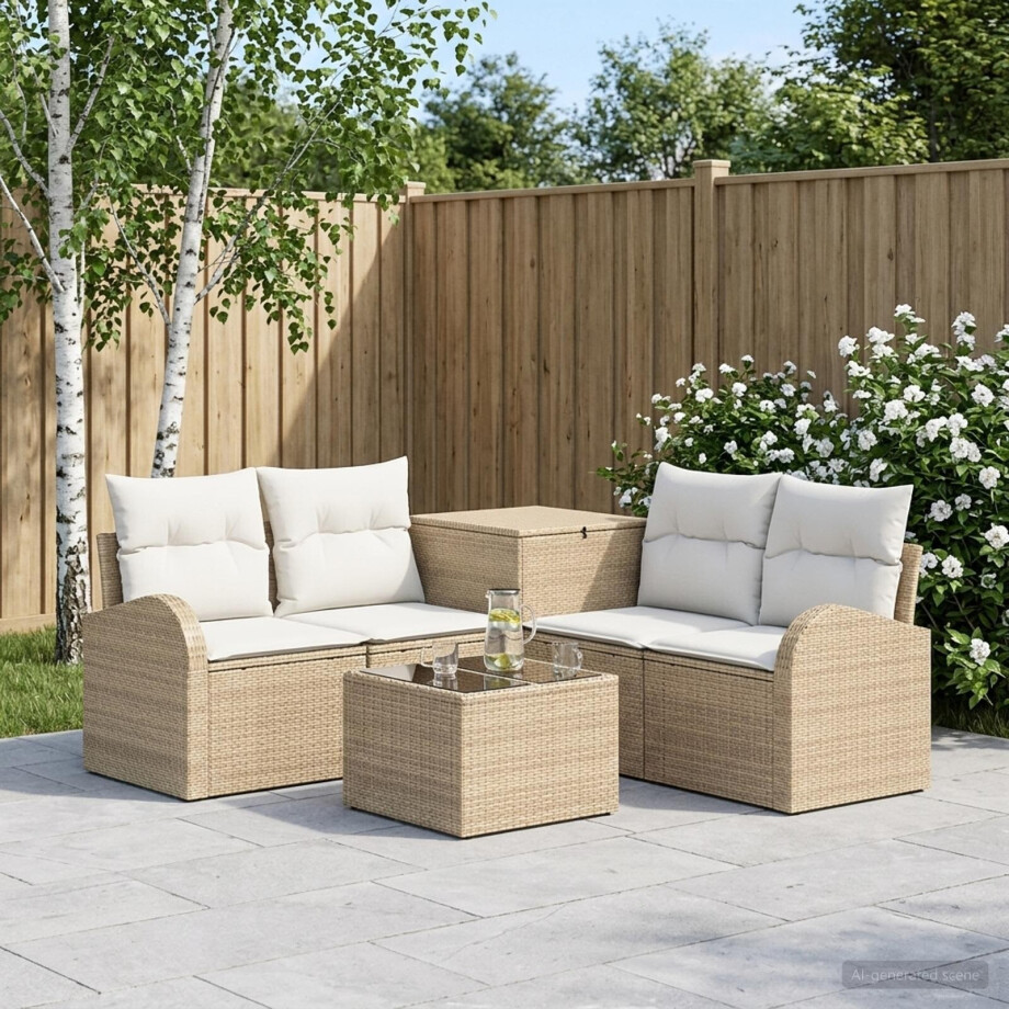 vidaXL Bankstel 6 st Beige en Crème Wit Poly Rattan en Staal vidaXL Bankstel 6 st Beige en Crème Wit Poly Rattan en Staal afbeelding 1