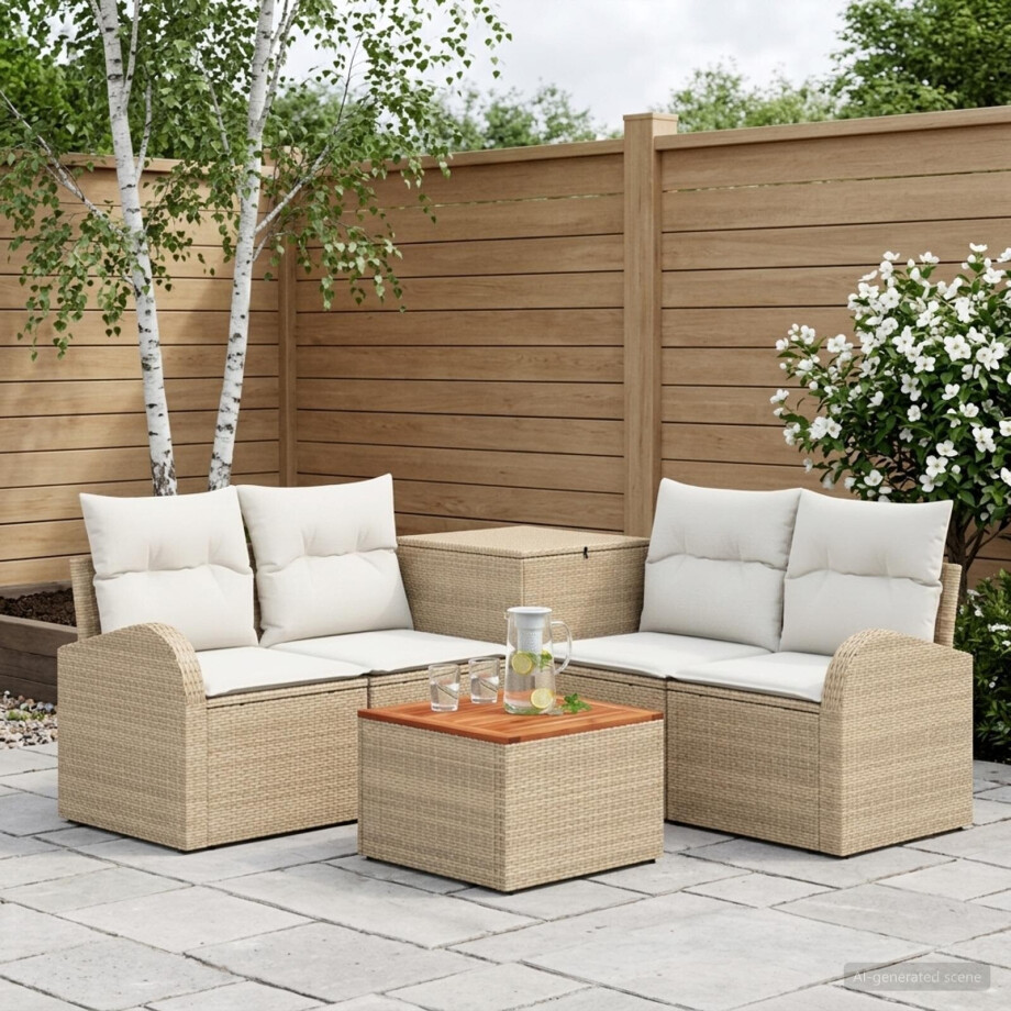 vidaXL Bankstel 6 st Beige en Crème Wit Poly Rattan en Staal afbeelding 1