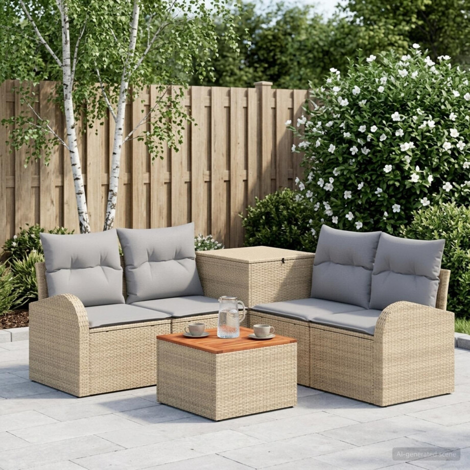 vidaXL Bankstel 6 st Beige en Licht Grijs Poly Rattan en Staal afbeelding 1