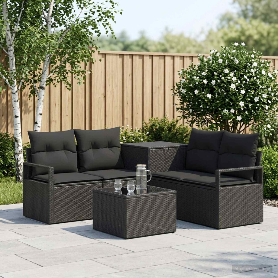 vidaXL Bankstel 6 st Zwart Poly Rattan en Staal vidaXL Bankstel 6 st Zwart Poly Rattan en Staal afbeelding 1