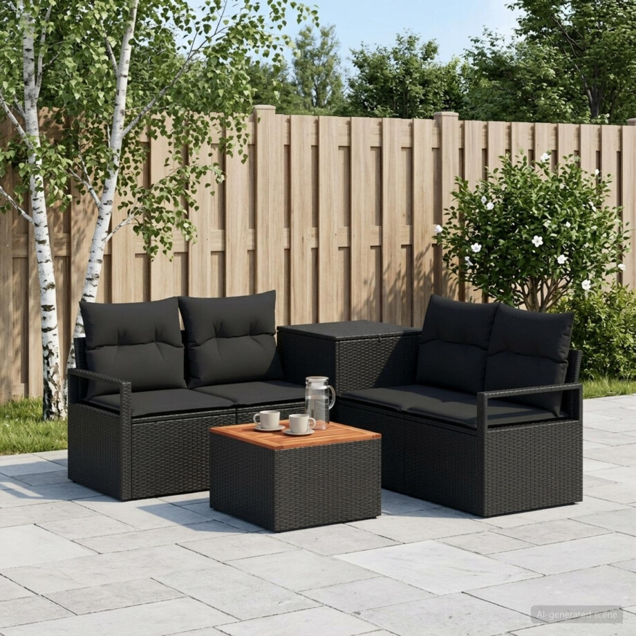 vidaXL Bankstel 6 st Zwart Poly Rattan en Staal vidaXL Bankstel 6 st Zwart Poly Rattan en Staal afbeelding 1