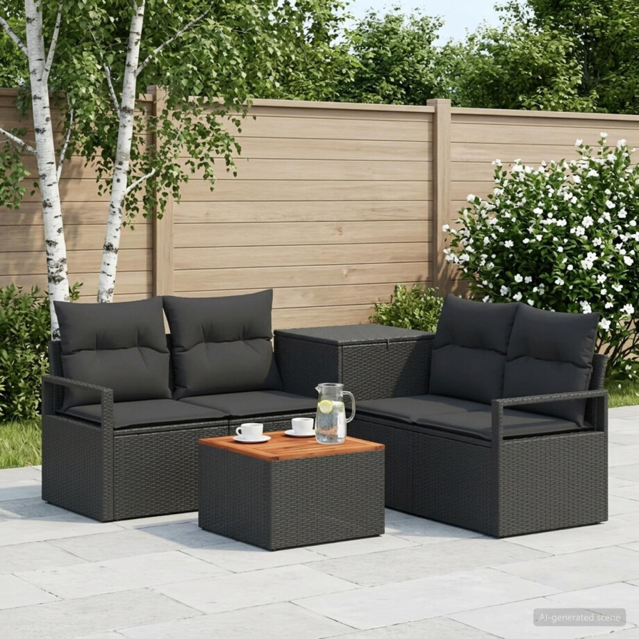 vidaXL Bankstel 6 st Zwart Poly Rattan en Staal vidaXL Bankstel 6 st Zwart Poly Rattan en Staal afbeelding 1