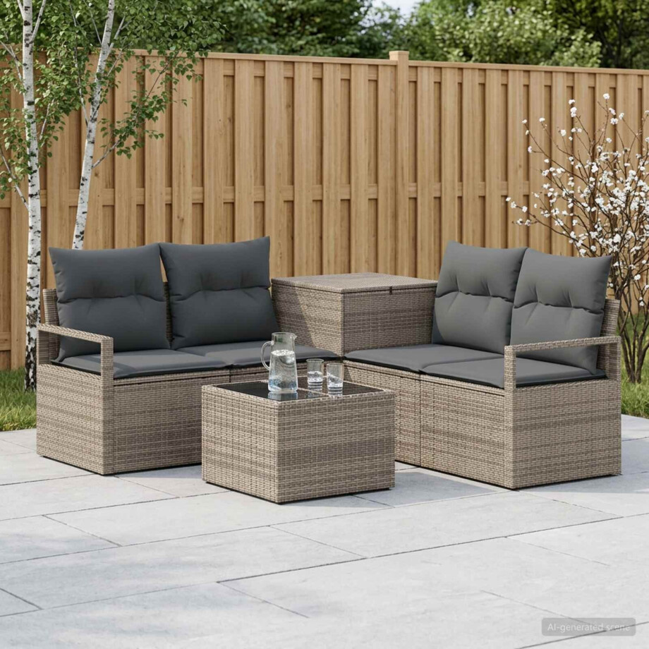 vidaXL Bankstel 6 st Grijs en Donkergrijs Poly Rattan en Staal vidaXL Bankstel 6 st Grijs en Donkergrijs Poly Rattan en Staal afbeelding 1