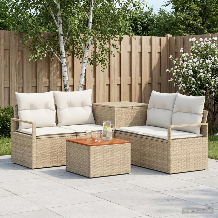 vidaXL Bankstel 6 st Beige en Crème Wit Poly Rattan en Staal afbeelding 1
