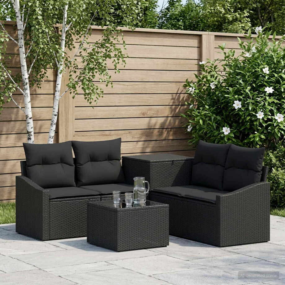 vidaXL Bankstel 6 st Zwart Poly Rattan en Staal vidaXL Bankstel 6 st Zwart Poly Rattan en Staal afbeelding 1