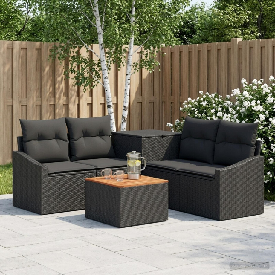 vidaXL Bankstel 6 st Zwart Poly Rattan en Staal vidaXL Bankstel 6 st Zwart Poly Rattan en Staal afbeelding 1