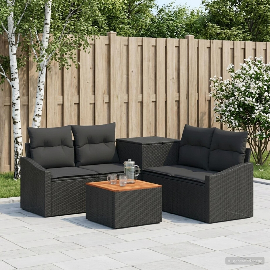 vidaXL Bankstel 6 st Zwart Poly Rattan en Staal vidaXL Bankstel 6 st Zwart Poly Rattan en Staal afbeelding 1