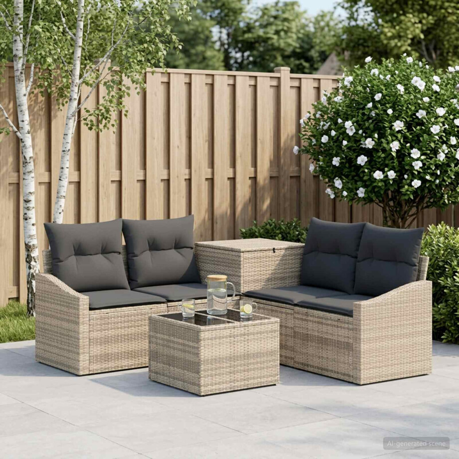 vidaXL Bankstel 6 st Licht Grijs en Donker Grijs Poly Rattan en Staal vidaXL Bankstel 6 st Licht Grijs en Donker Grijs Poly Rattan en Staal afbeelding 1