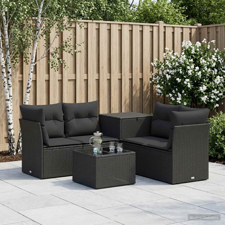 vidaXL Bankstel 6 st Zwart Poly Rattan en Staal vidaXL Bankstel 6 st Zwart Poly Rattan en Staal afbeelding 1