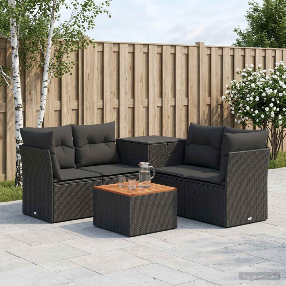 vidaXL Bankstel 6 st Zwart Poly Rattan en Staal vidaXL Bankstel 6 st Zwart Poly Rattan en Staal afbeelding 1