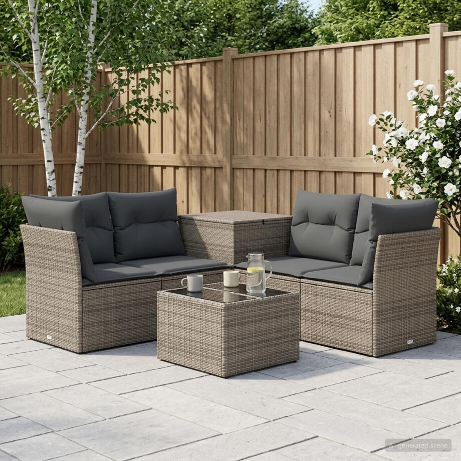 vidaXL Bankstel 6 st Grijs en Donkergrijs Poly Rattan en Staal vidaXL Bankstel 6 st Grijs en Donkergrijs Poly Rattan en Staal afbeelding 1