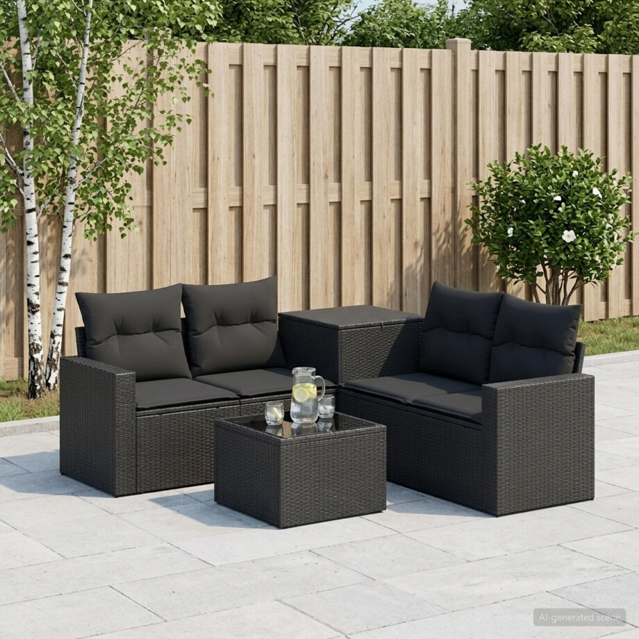 vidaXL Bankstel 6 st Zwart Poly Rattan en Staal vidaXL Bankstel 6 st Zwart Poly Rattan en Staal afbeelding 1