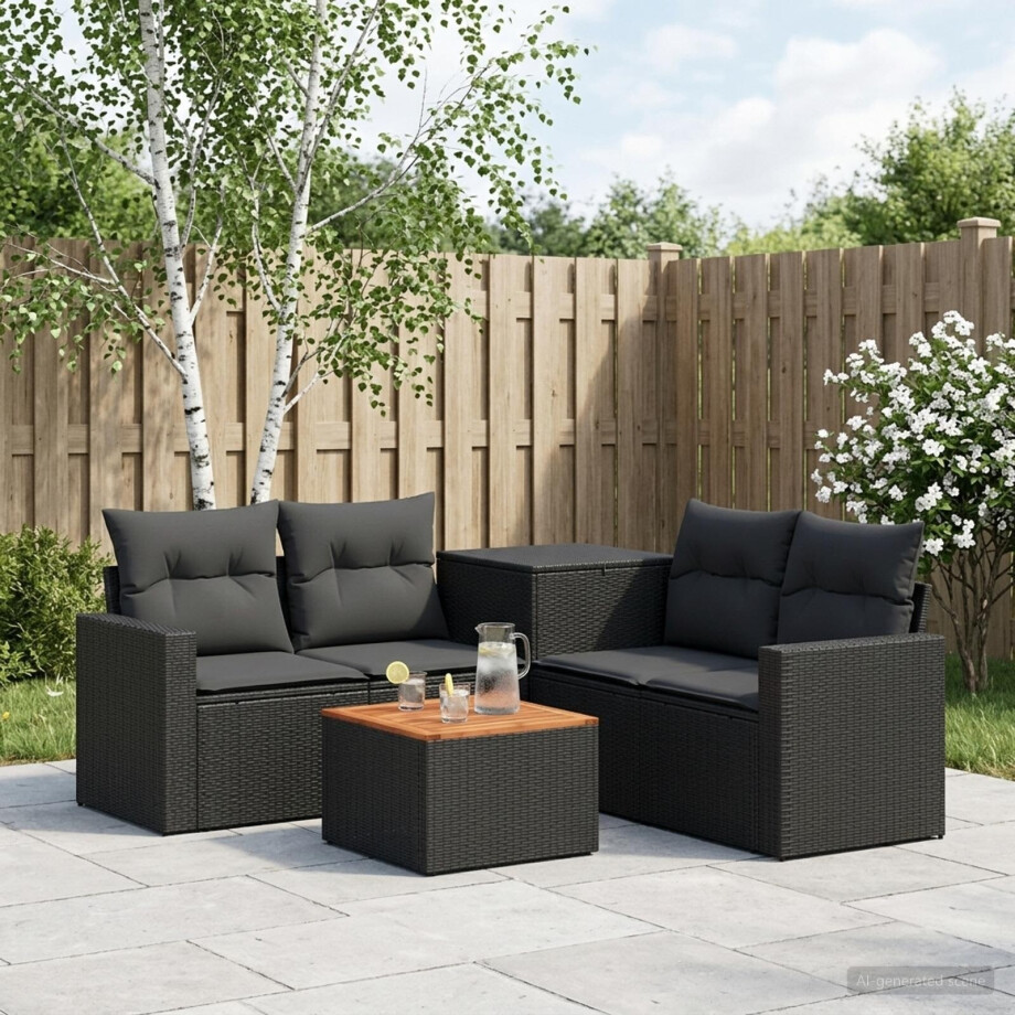vidaXL Bankstel 6 st Zwart Poly Rattan en Staal vidaXL Bankstel 6 st Zwart Poly Rattan en Staal afbeelding 1