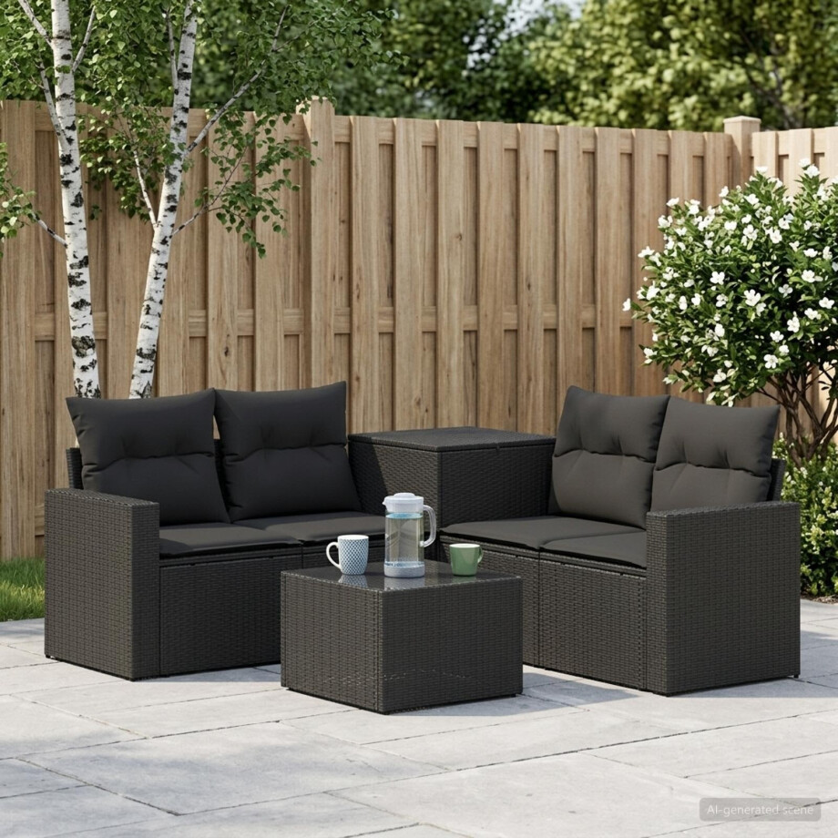 vidaXL Bankstel 6 st Zwart Poly Rattan en Staal vidaXL Bankstel 6 st Zwart Poly Rattan en Staal afbeelding 1