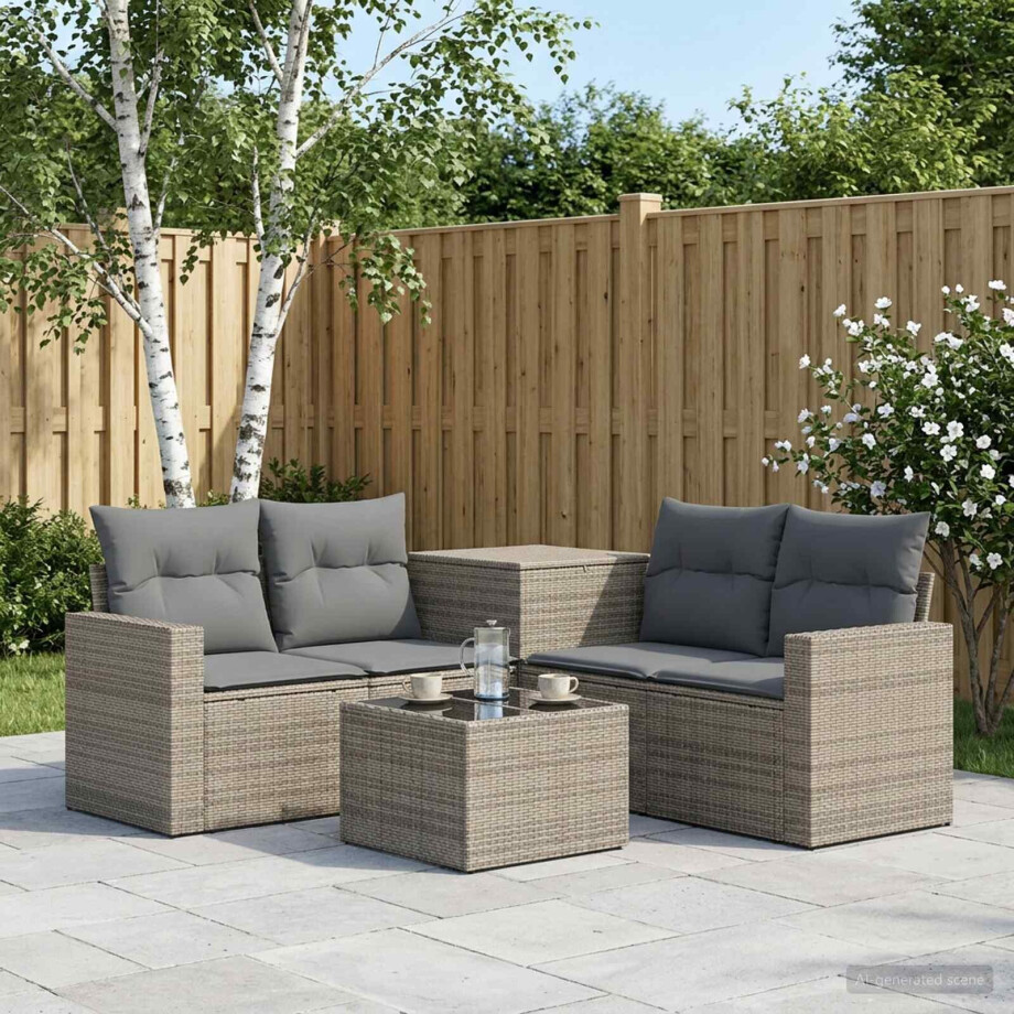 vidaXL Bankstel 6 st Grijs en Donkergrijs Poly Rattan en Staal afbeelding 1