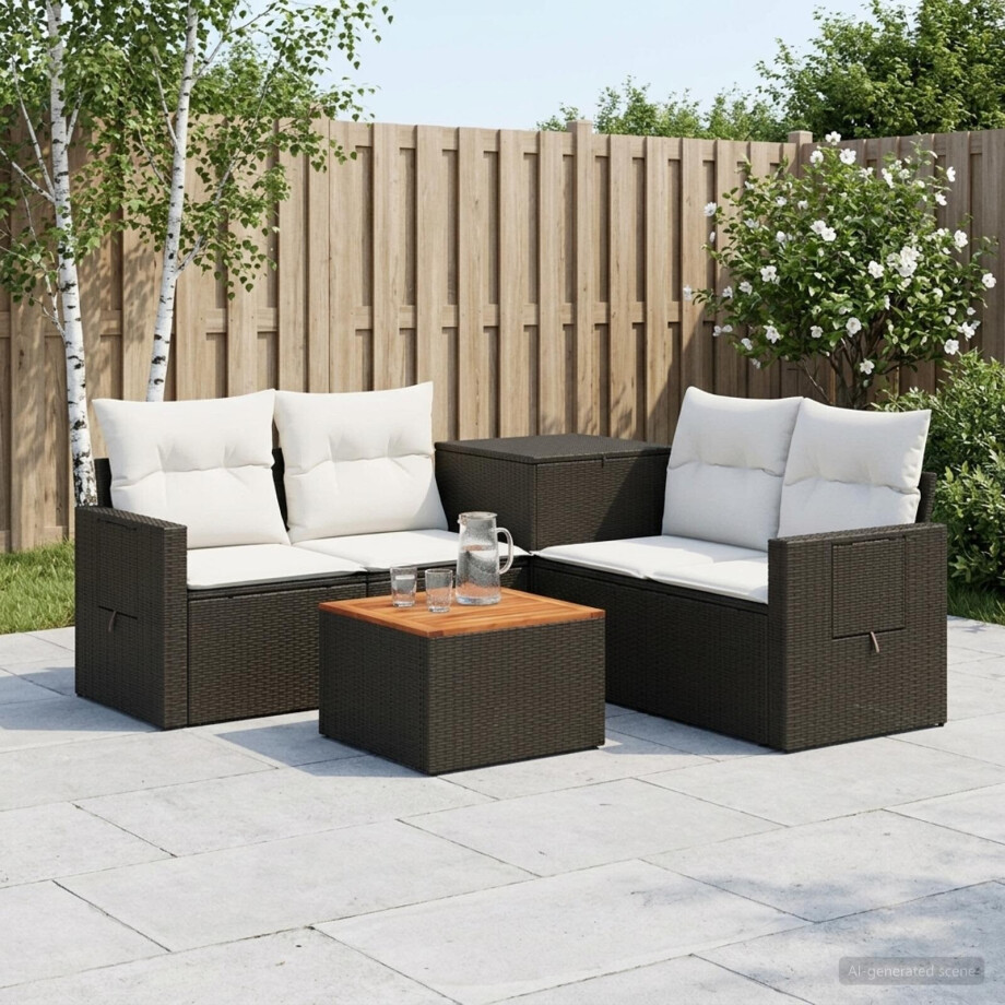vidaXL Bankstel 6 st Zwart en Cream Wit Poly Rattan en Staal vidaXL Bankstel 6 st Zwart en Cream Wit Poly Rattan en Staal afbeelding 1