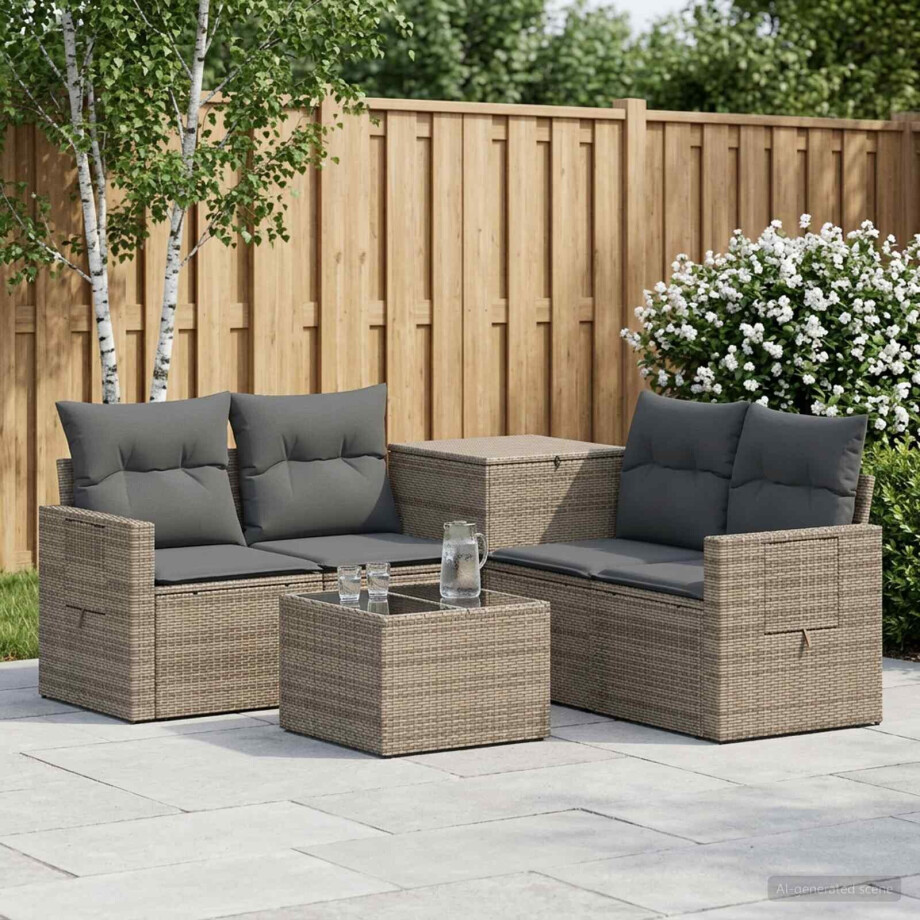 vidaXL Bankstel 6 st Grijs en Donkergrijs Poly Rattan en Staal vidaXL Bankstel 6 st Grijs en Donkergrijs Poly Rattan en Staal afbeelding 1