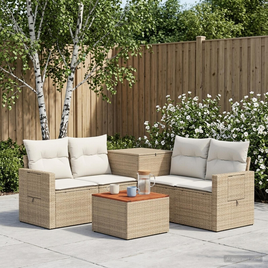 vidaXL Bankstel 6 st Beige en Crème Wit Poly Rattan en Staal afbeelding 1