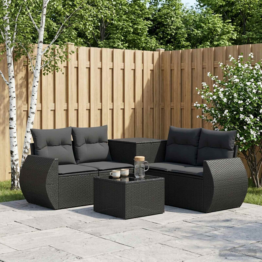 vidaXL Bankstel 6 st Zwart Poly Rattan en Staal vidaXL Bankstel 6 st Zwart Poly Rattan en Staal afbeelding 1