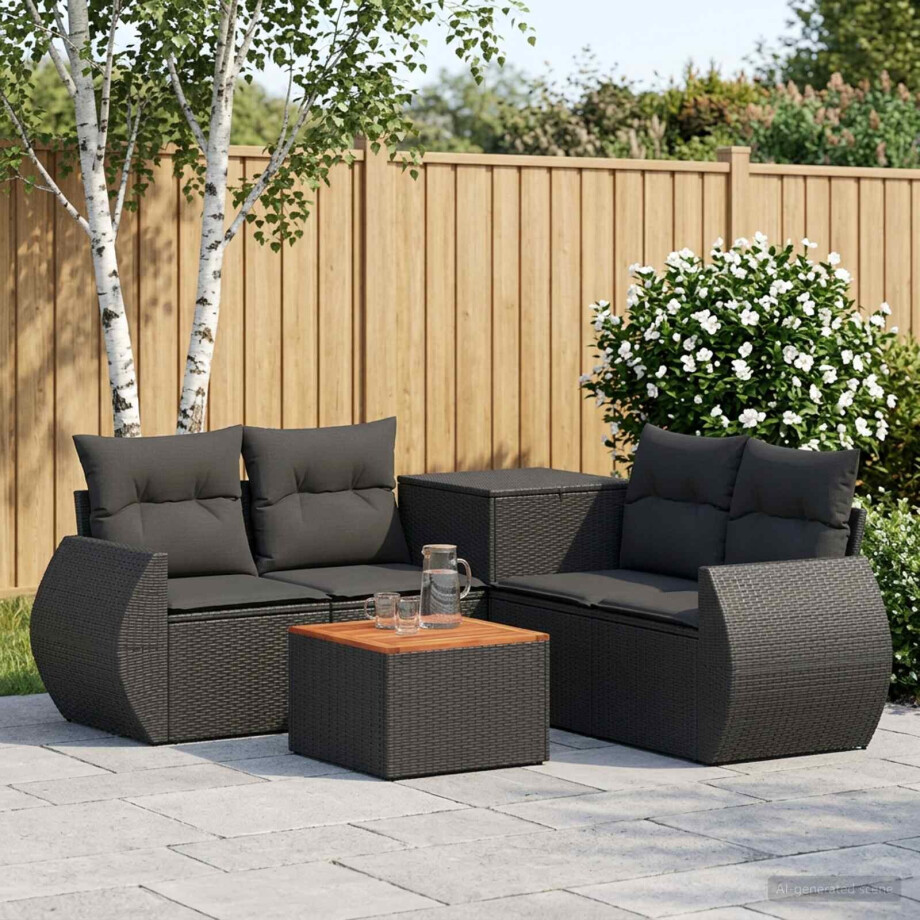 vidaXL Bankstel 6 st Zwart Poly Rattan en Staal vidaXL Bankstel 6 st Zwart Poly Rattan en Staal afbeelding 1