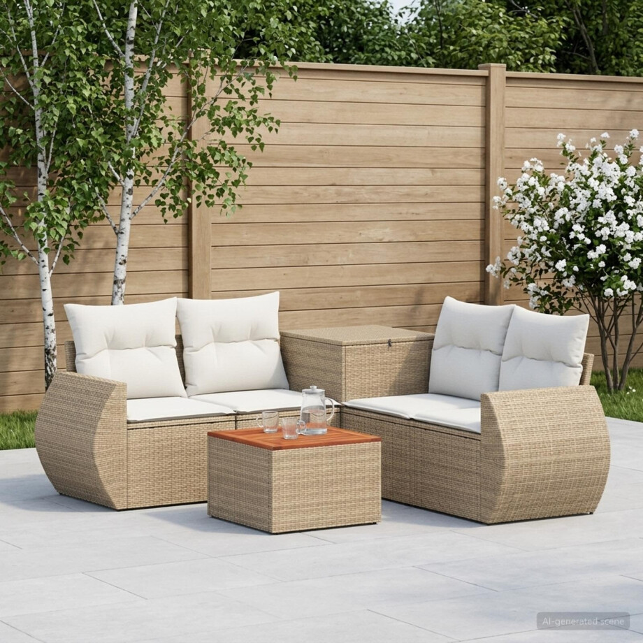 vidaXL Bankstel 6 st Beige en Crème Wit Poly Rattan en Staal afbeelding 1