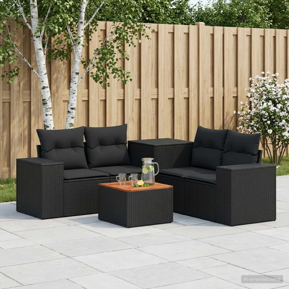 vidaXL Bankstel 6 st Zwart Poly Rattan en Staal vidaXL Bankstel 6 st Zwart Poly Rattan en Staal afbeelding 1