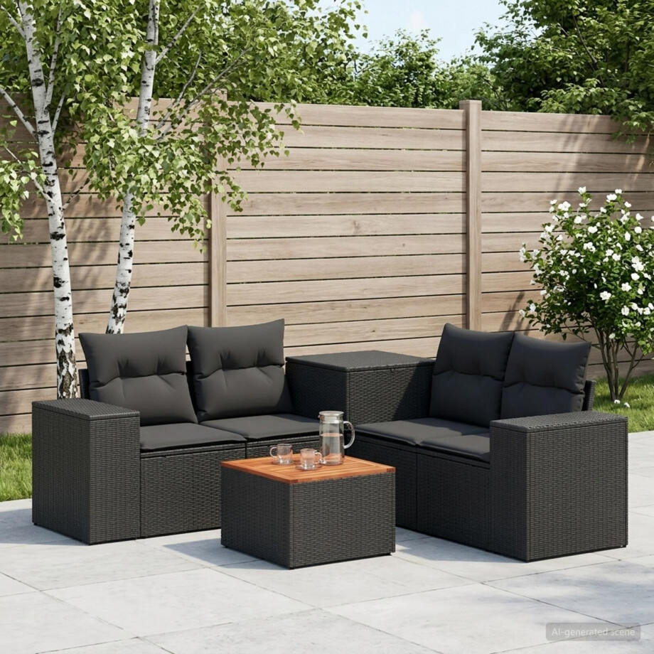 vidaXL Bankstel 6 st Zwart Poly Rattan en Staal vidaXL Bankstel 6 st Zwart Poly Rattan en Staal afbeelding 1