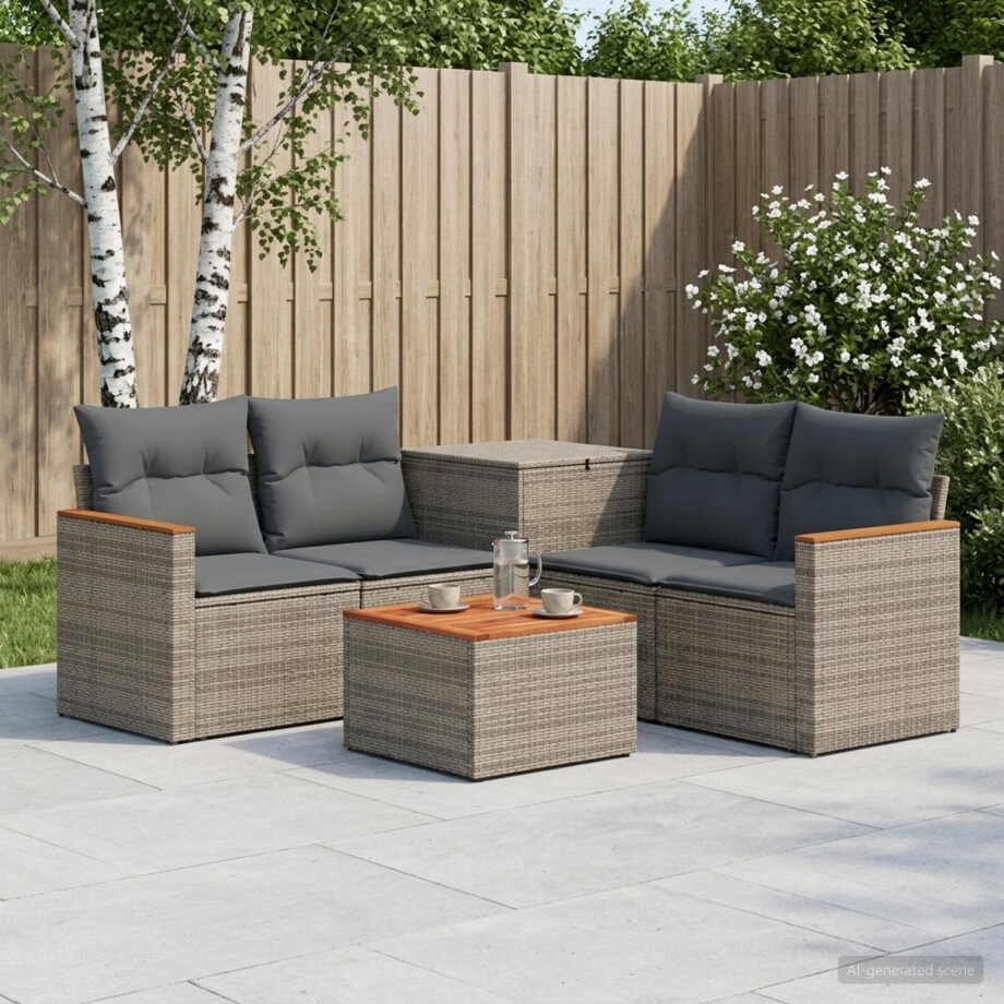 vidaXL Bankstel 6 st Grijs en Donkergrijs Poly Rattan en Staal afbeelding 1